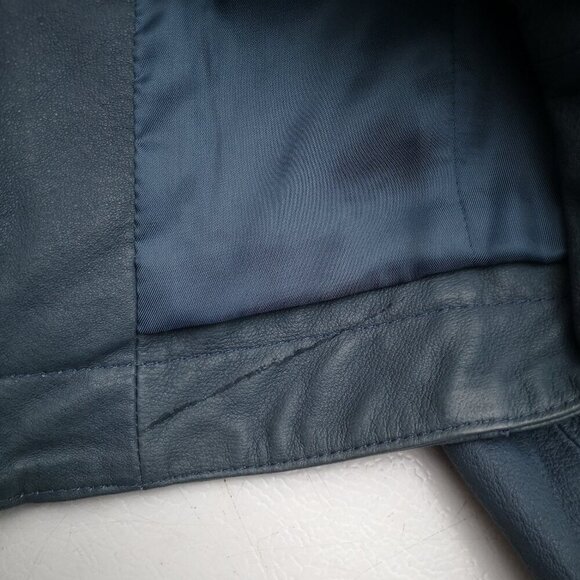 Danier Leather Ladies Size Large Lined Windsor Blue Full Zip Leather Jacket - Picture 11 of 13